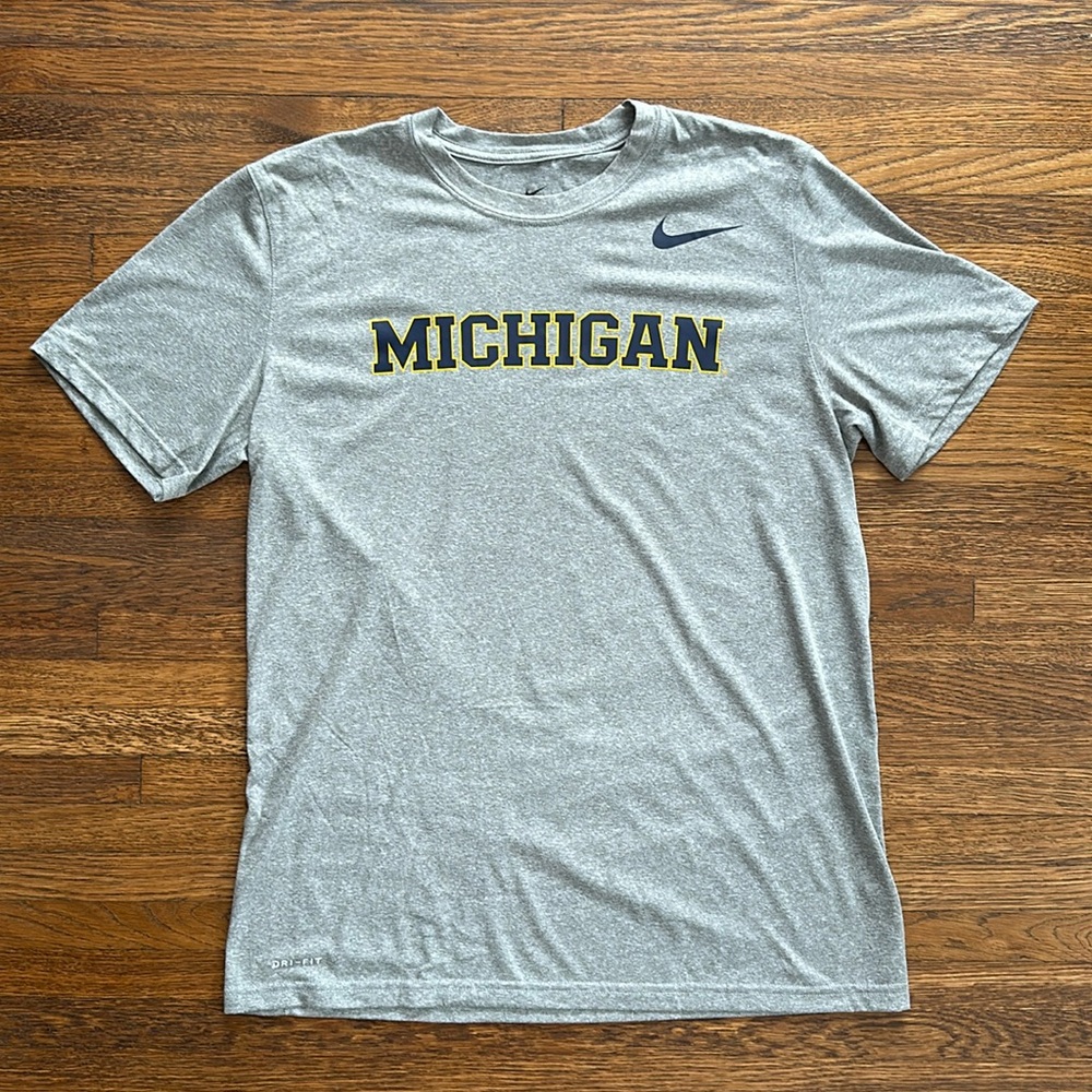 Nike Gray Michigan Short Sleeve Cotton Dri-Fit T-Shirt